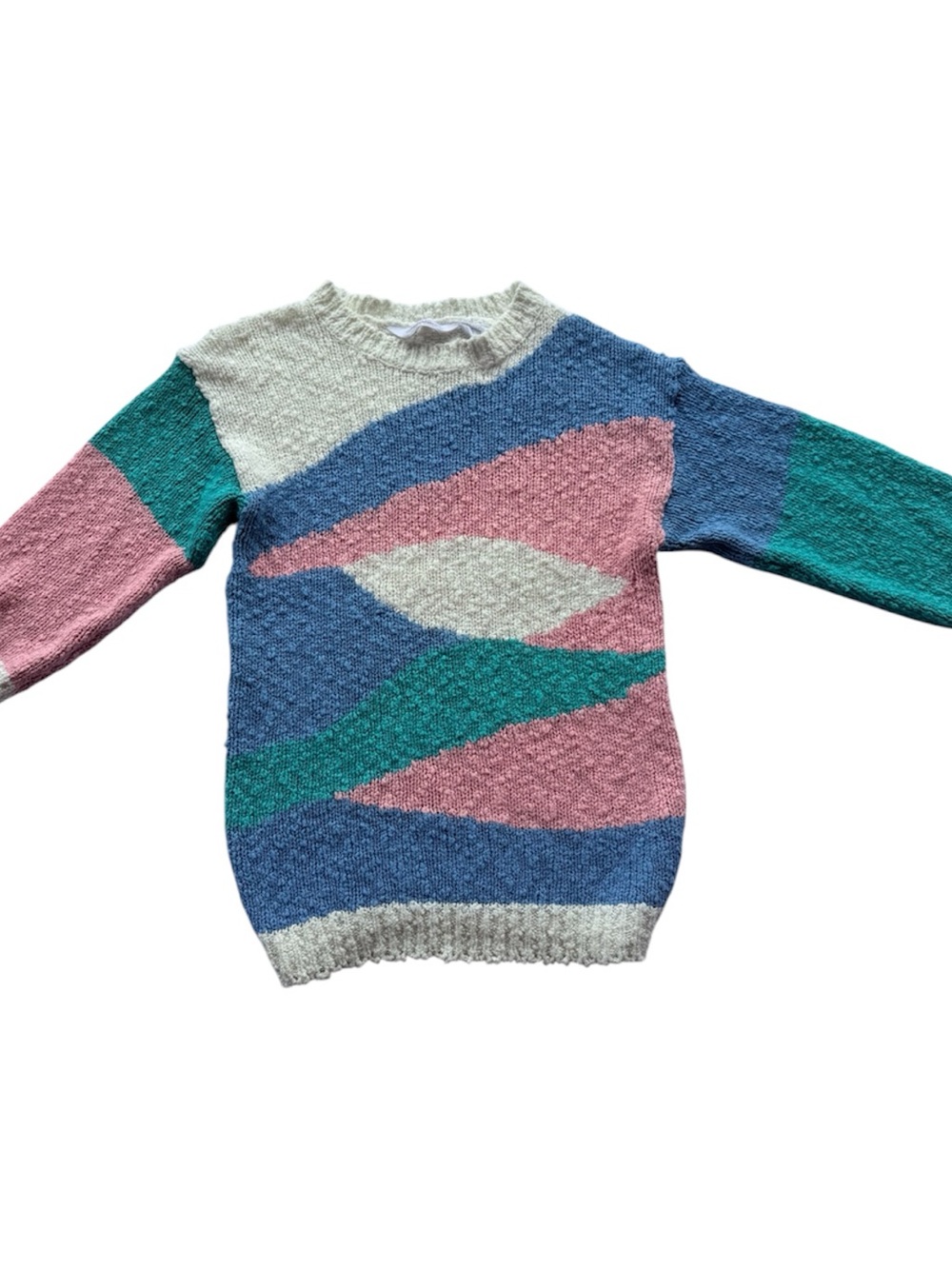 Abstract Geometric Crewneck Sweater in Pink, Blue, Green, Cream